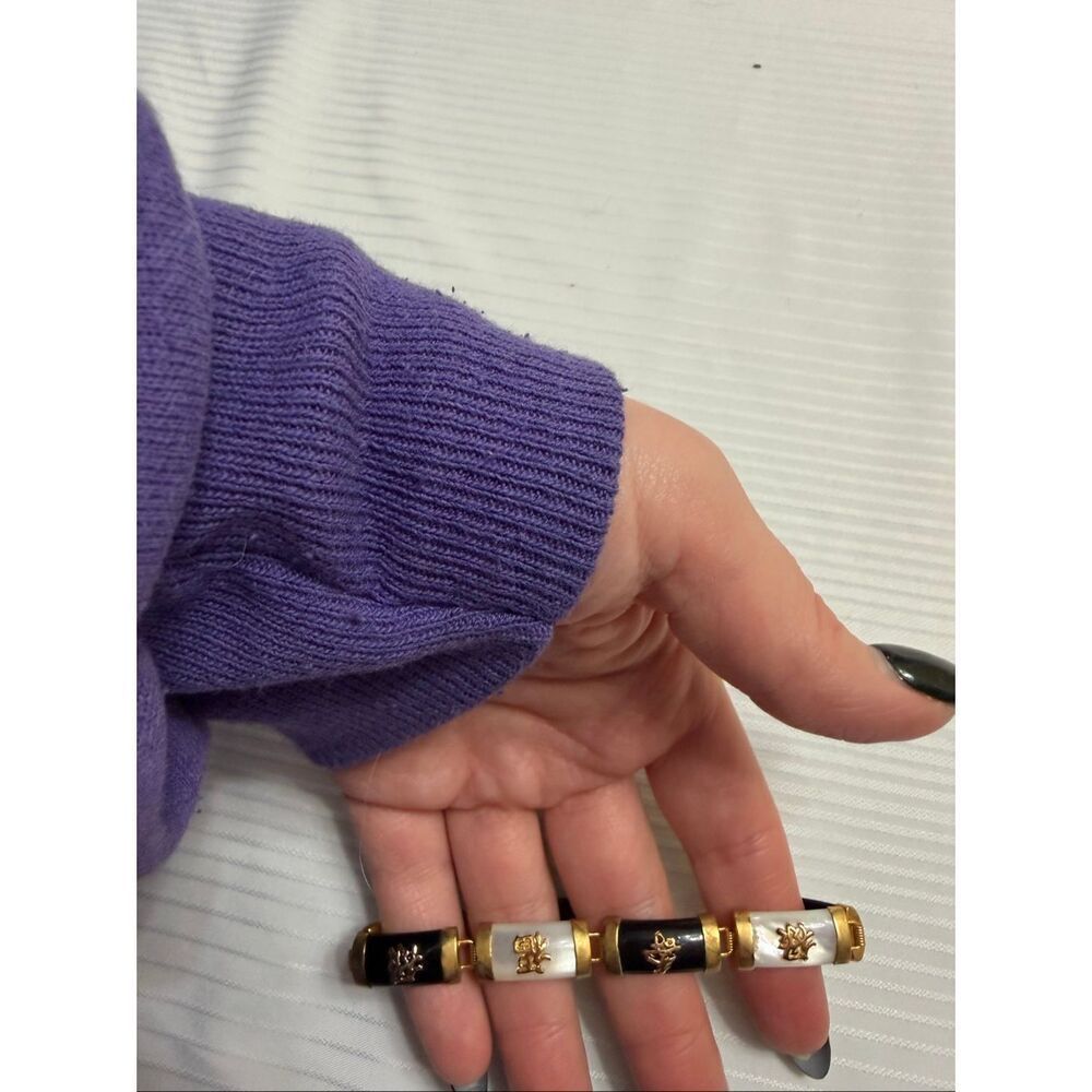 ONYX MOTHER OF PEARL GOLD VINTAGE BRACELET ORIENTAL MOTIF 8 Symbols - Picture 6 of 10